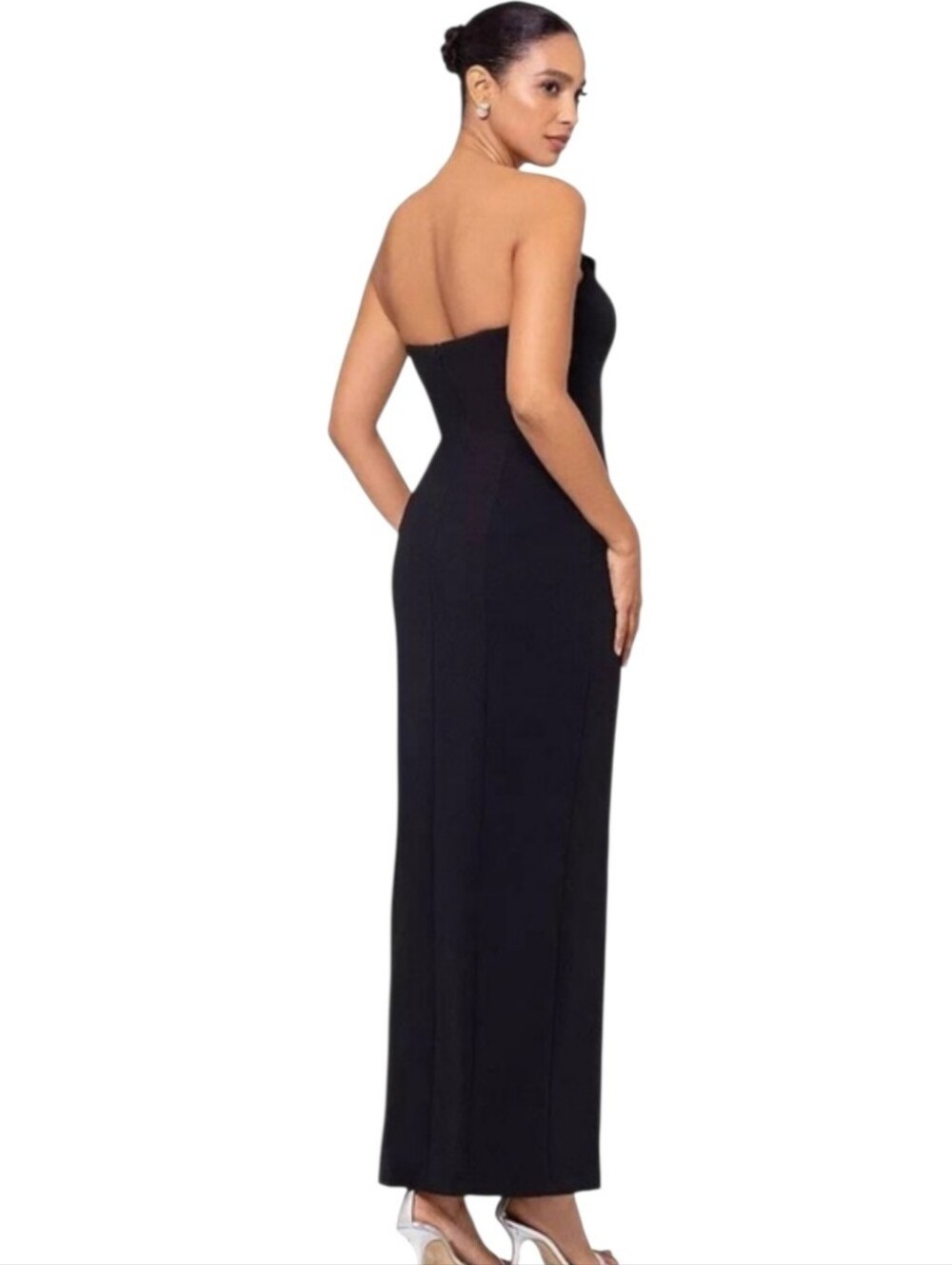 Betsy & Adam Black Strapless Tuxedo Maxi Gown Size 6 - Picture 3 of 8